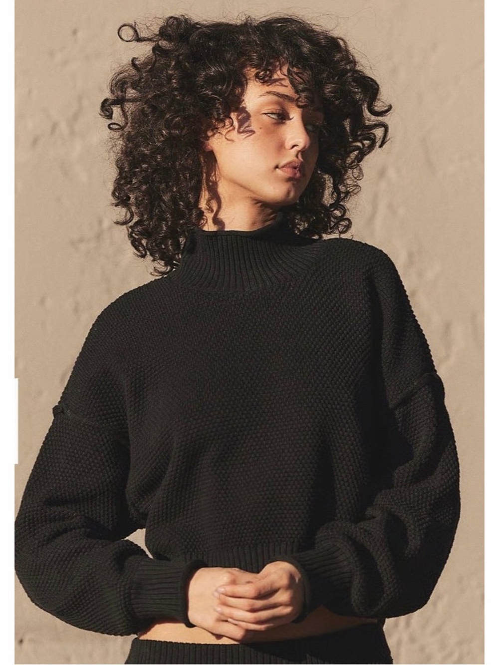 Free People FP Beach Hailee Slouchy Mock Neck Relaxed Fit Sweater Black Sz XL